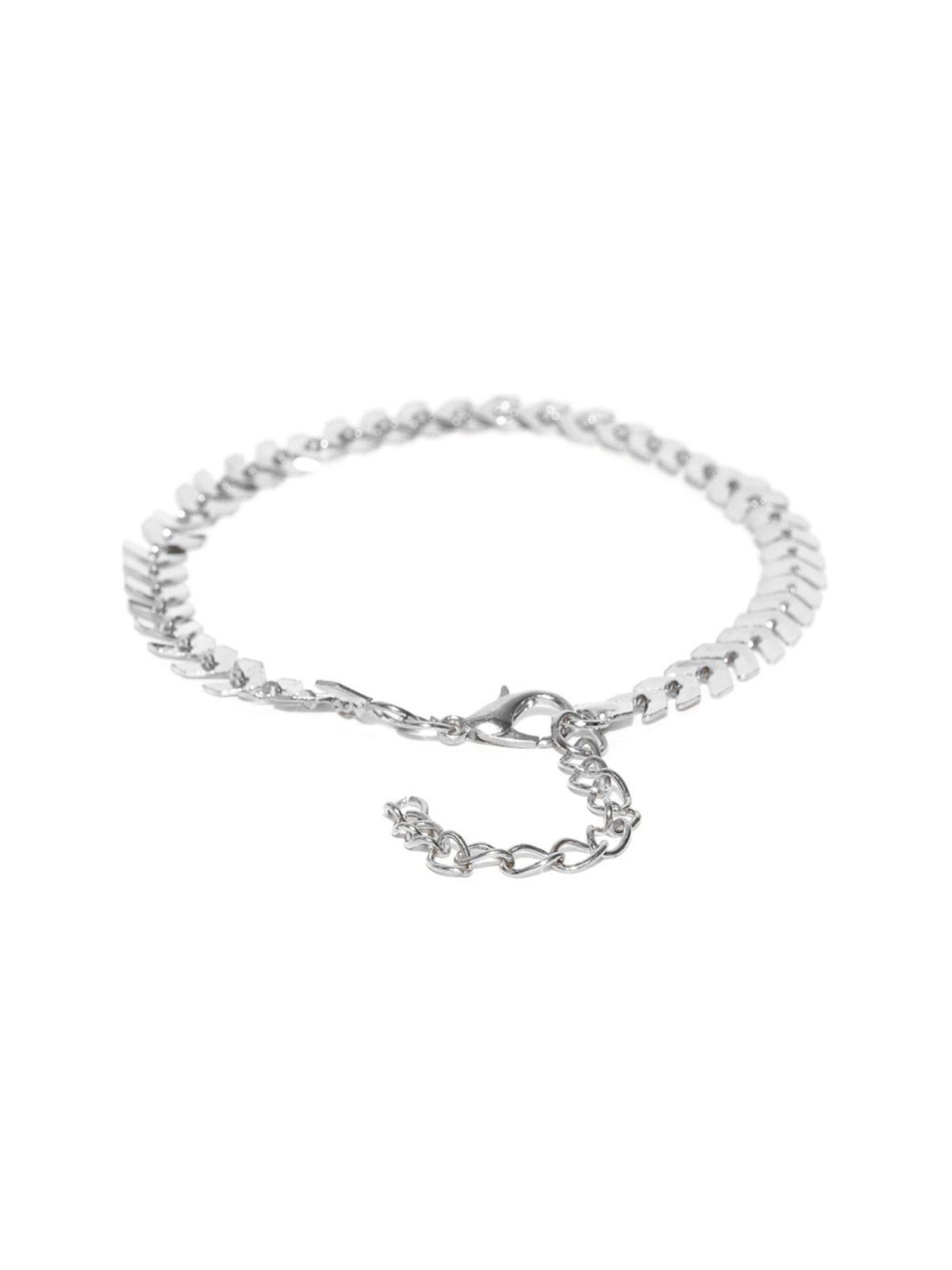 OOMPH Silver-Tone Delicate Leaf Chain Fashion Stylish Latest Anklet for Women