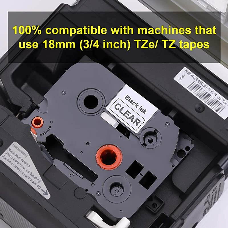 Compatible Label Tape Replacement for TZ TZE Black on Clear Standard Laminated Tape 18mm 07 Inch TZE141 TZ141 Compatible with Brother Ptouch PTD400 PTD600 PTD1880 PT1890W Label Maker 4 Pack