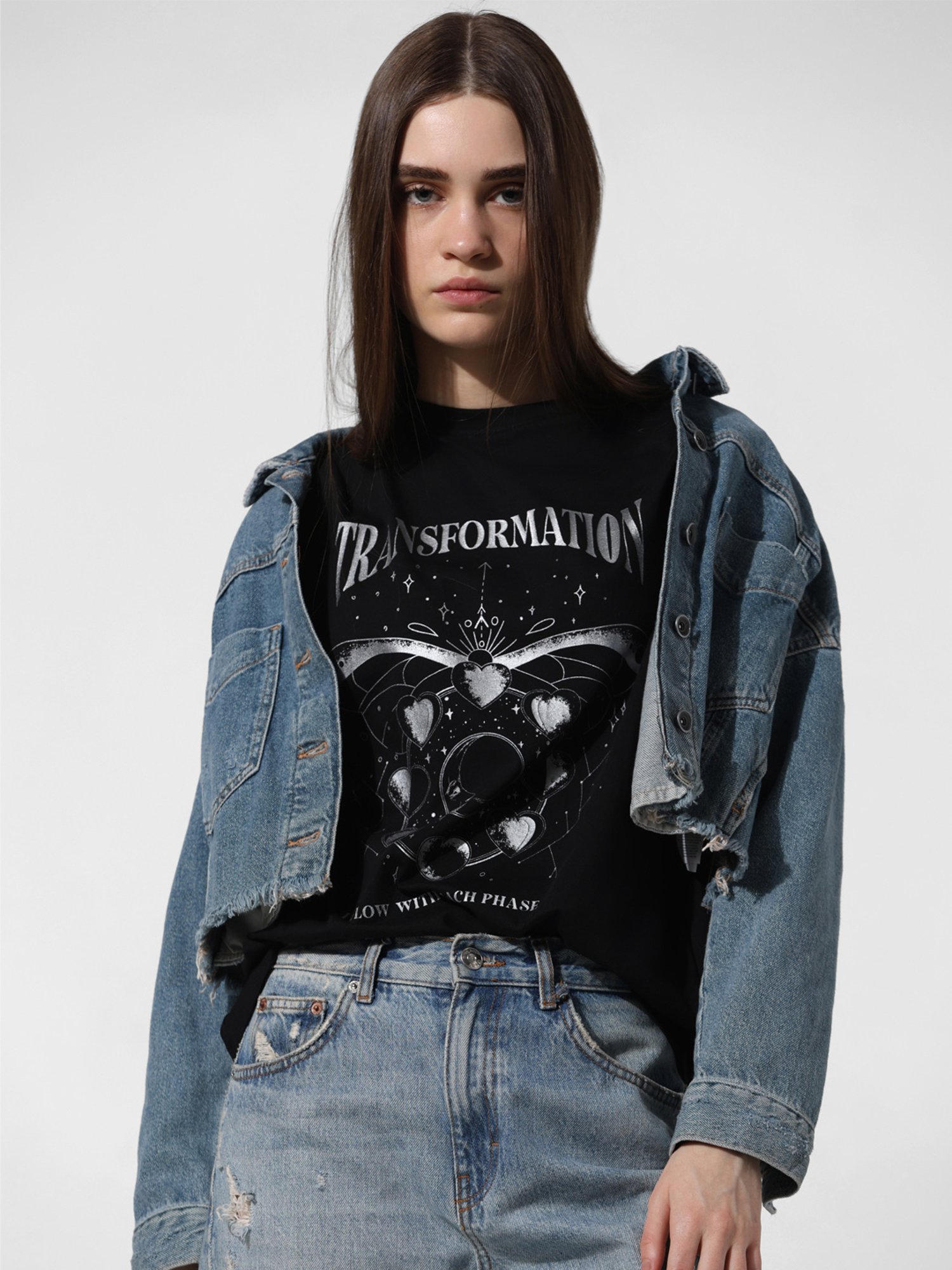 Only Black Cotton Graphic Print T-Shirt