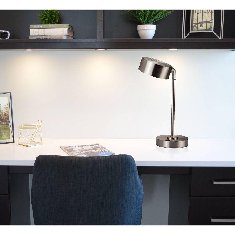 15" Traditional Flexible Metal Table Lamp with USB Port (Includes LED Light Bulb) Silver - Ore International