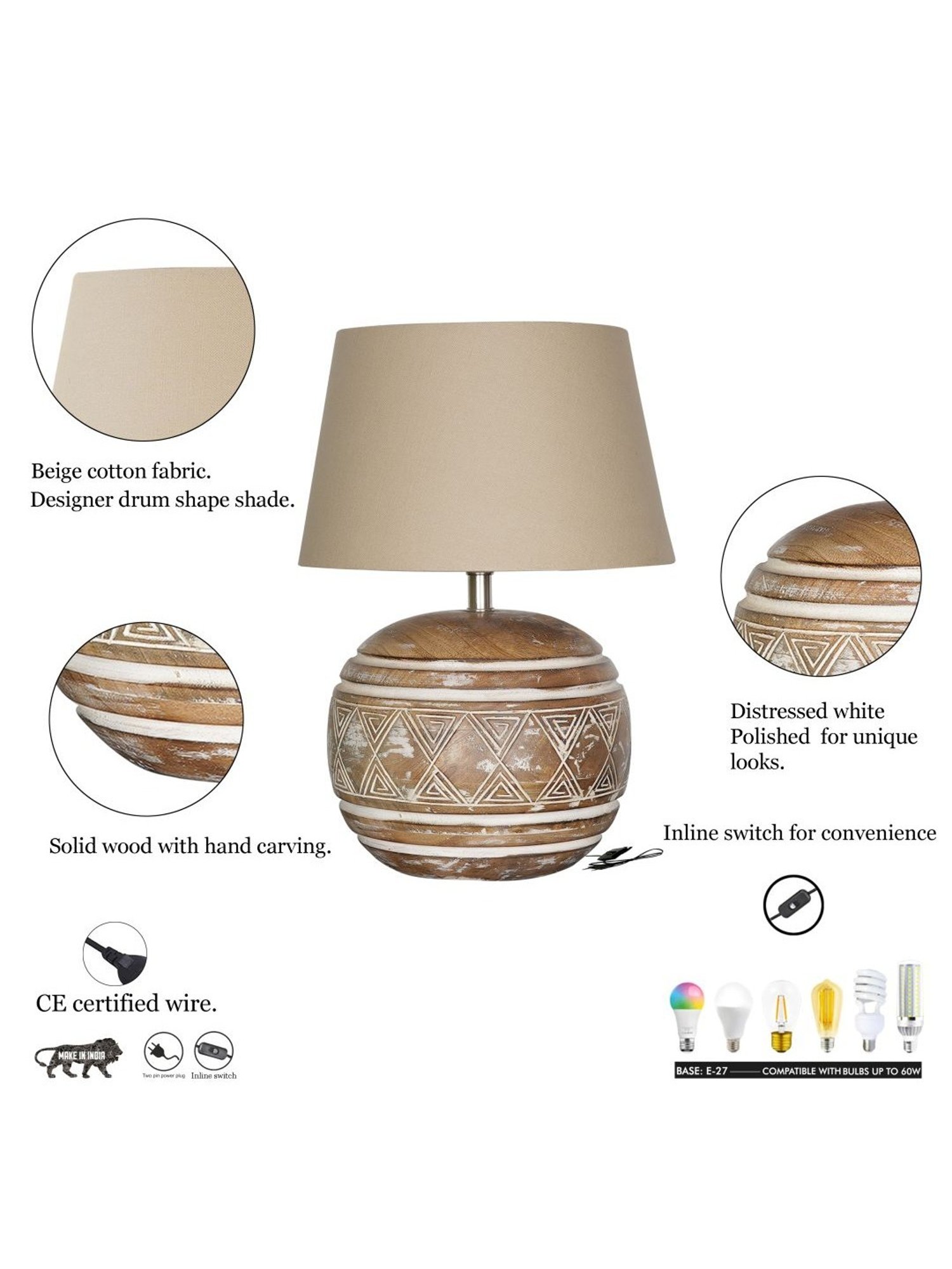 Kapoor Lamp Shades Distress White Wood Caelan Table Lamp