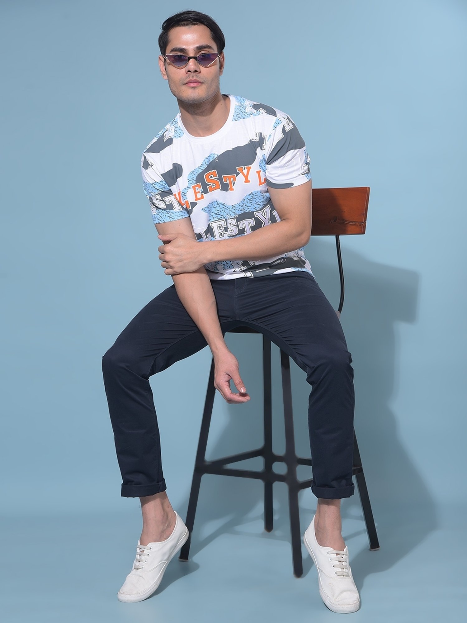 Crimsoune Club White Cotton Slim Fit Printed T-Shirt