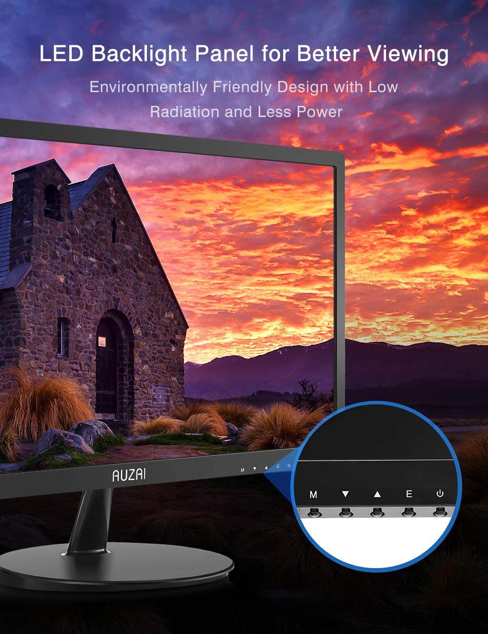 AUZAI 21.5 inch Computer Monitor, 1080p FHD LED Computer Monitor for Business 75Hz 5ms with VESA Mounting Eye Care Anti Glare Panel Tilt HDMI VGA Port, Black