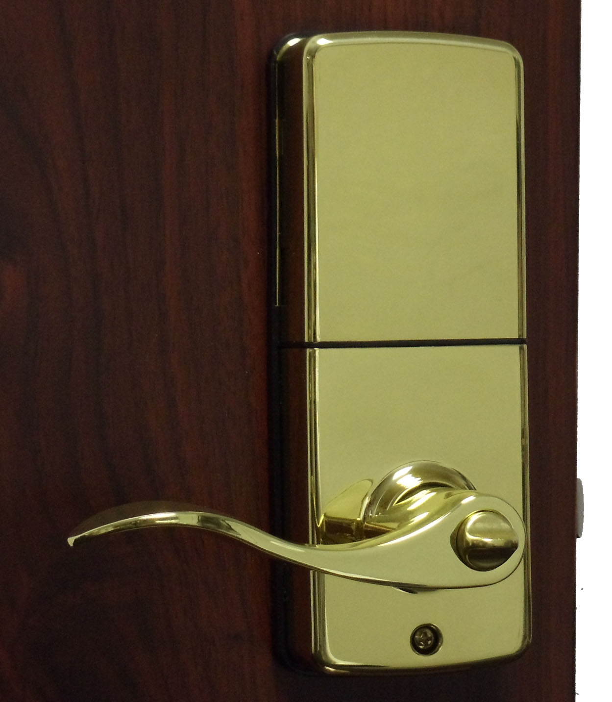 LockeyUSA E985BB Electronic Push Button Digital Door Lock, Access Control, Combination, Remote Capable, Keyless Lever Lock with Keypad Access in Bright Brass