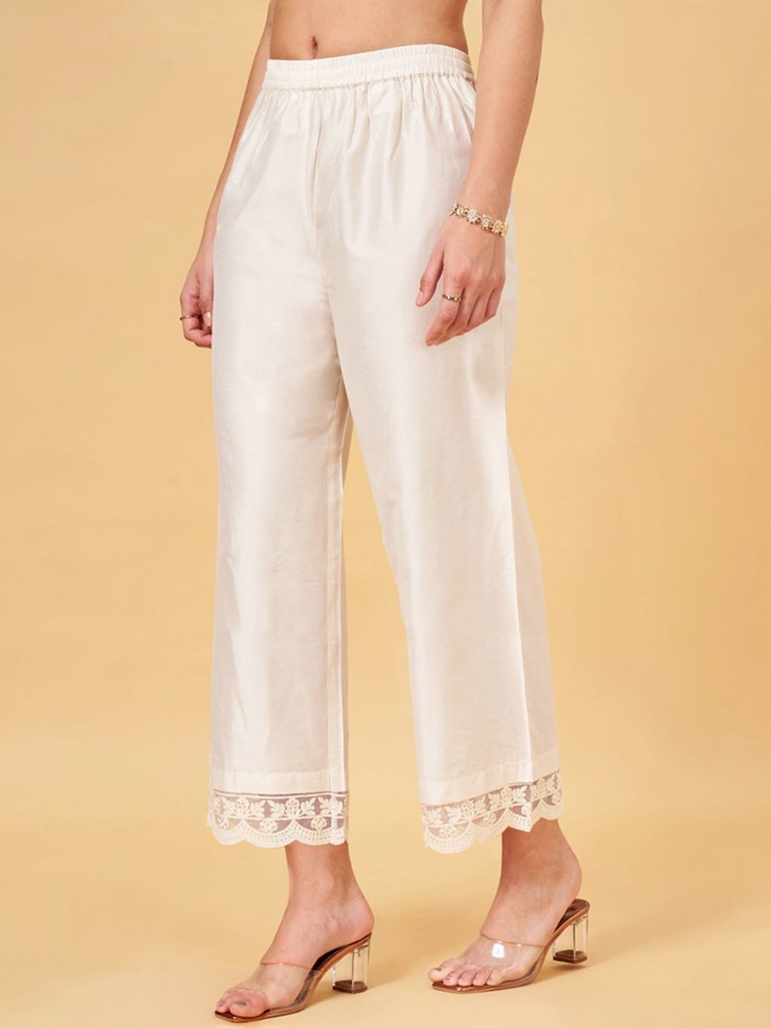 Rangmanch by Pantaloons Off-White Embroidered Palazzos