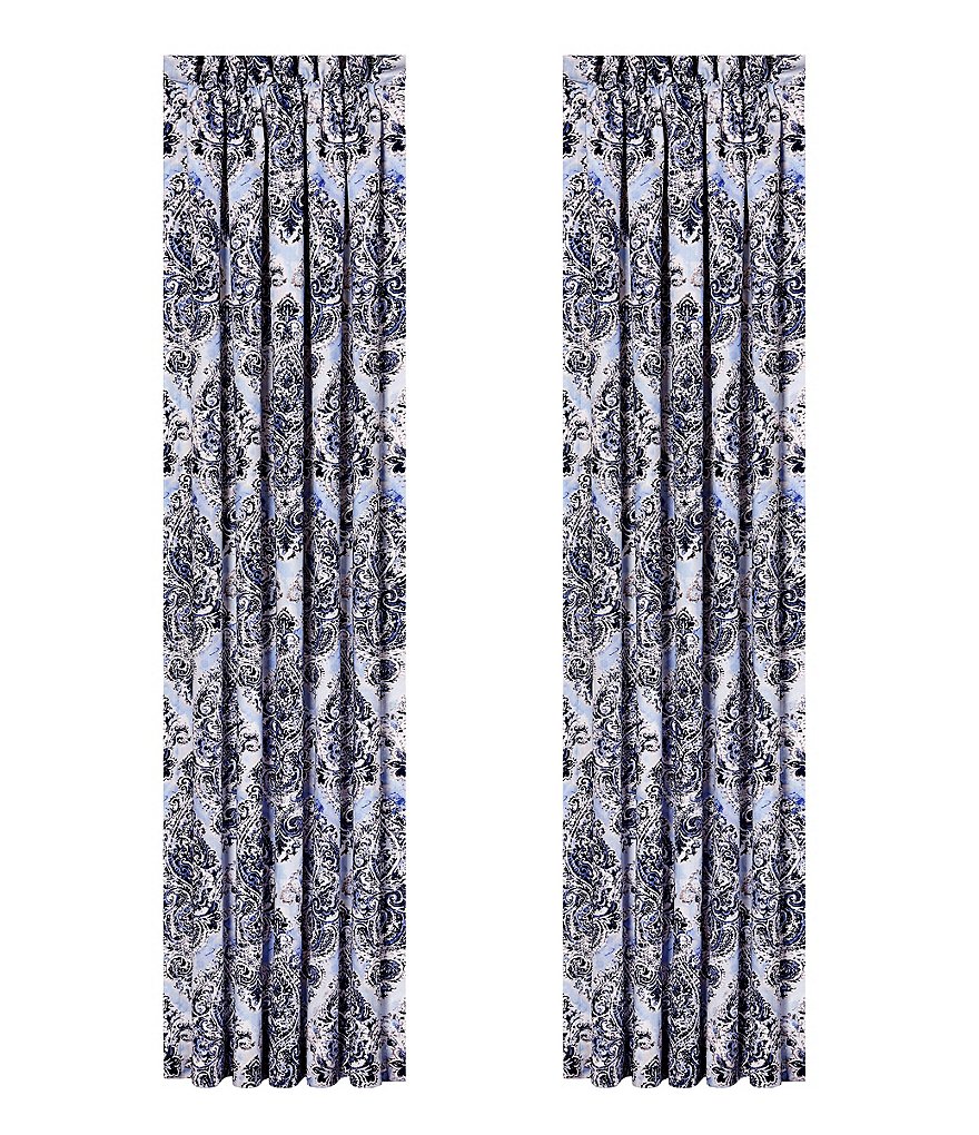 Piper & Wright Santorini Chambray-Trimmed Distressed Damask Window Treatments