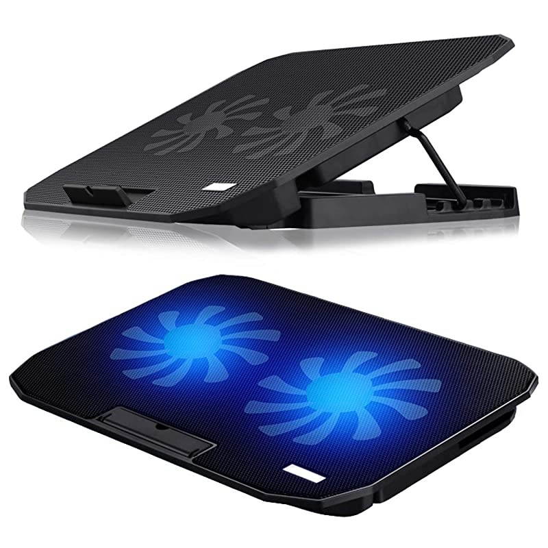 10156 Office Laptop Cooling Pad Big 2Fans Super Quiet Double Sides Builtin USB Line Back Feet Stand