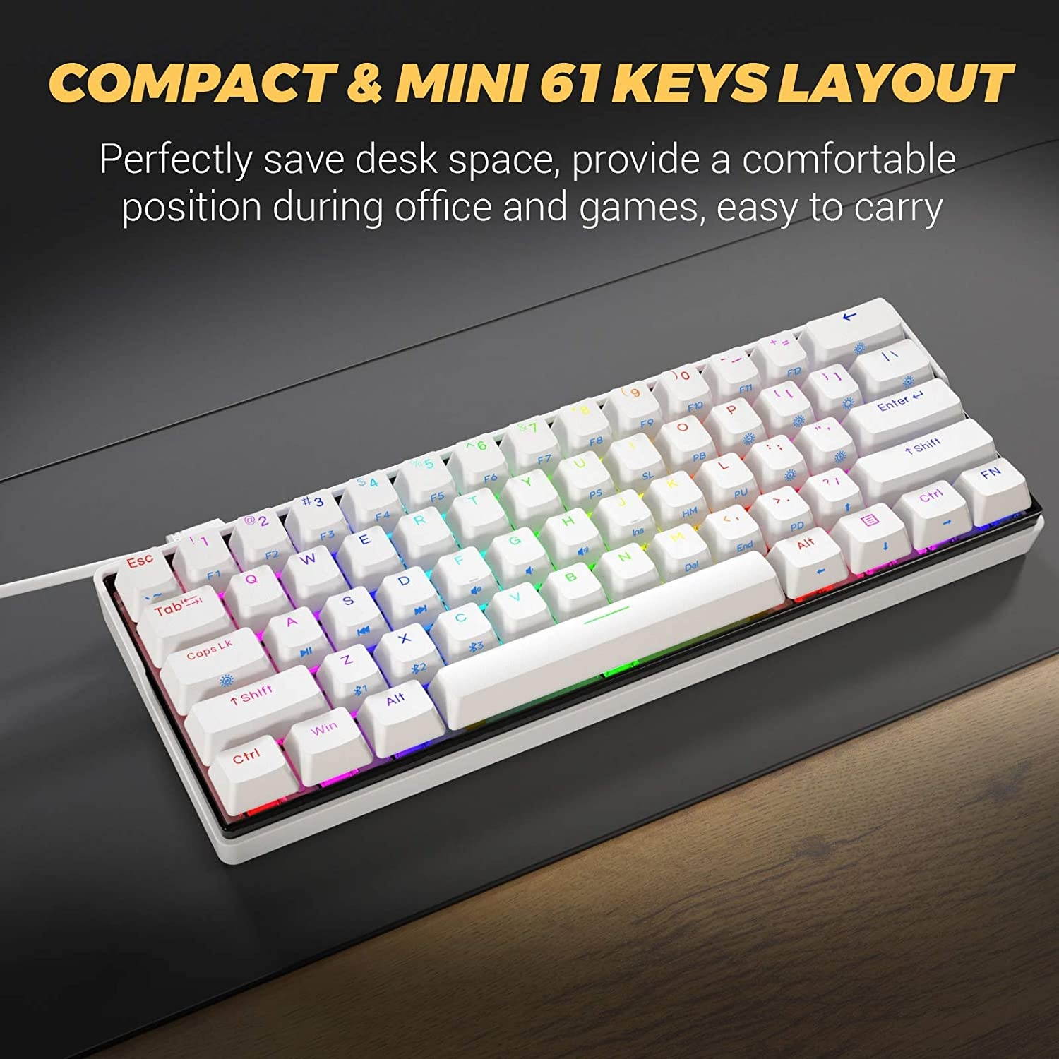 KEMOVE Snowfox Wired/Wireless 60% Mechanical Gaming Keyboard,Hot Swappable Keyboard RGB Backlit PBT Keycaps Full Keys Programmable - 3000mAh Battery (Gateron Red Switch)