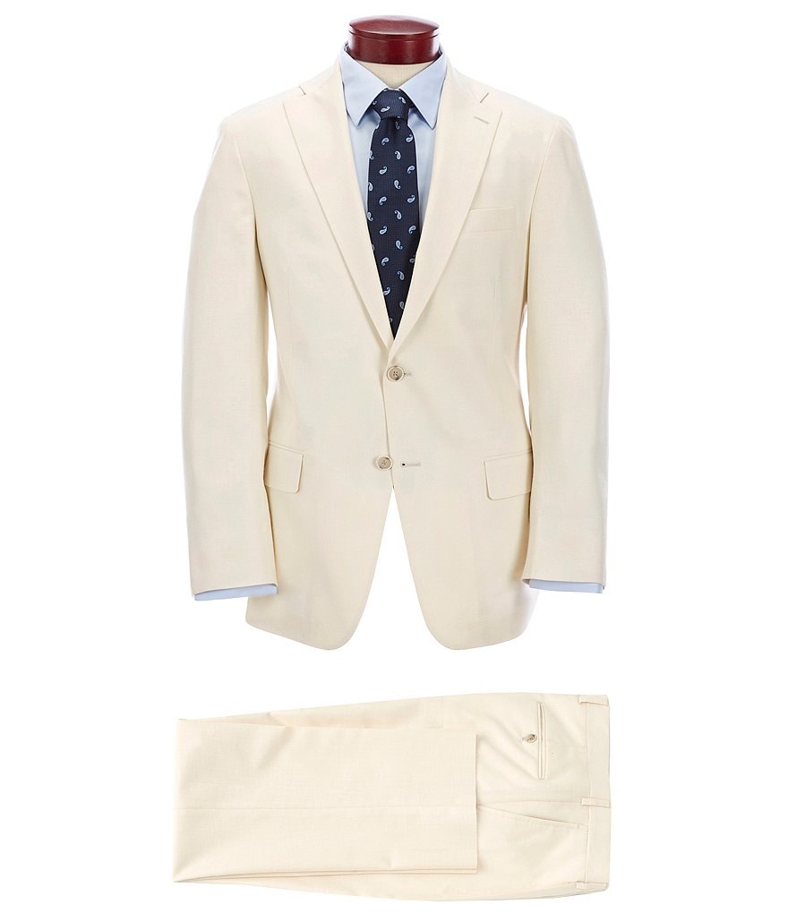 Hart Schaffner Marx Classic Fit Pleated Solid Ecru Suit