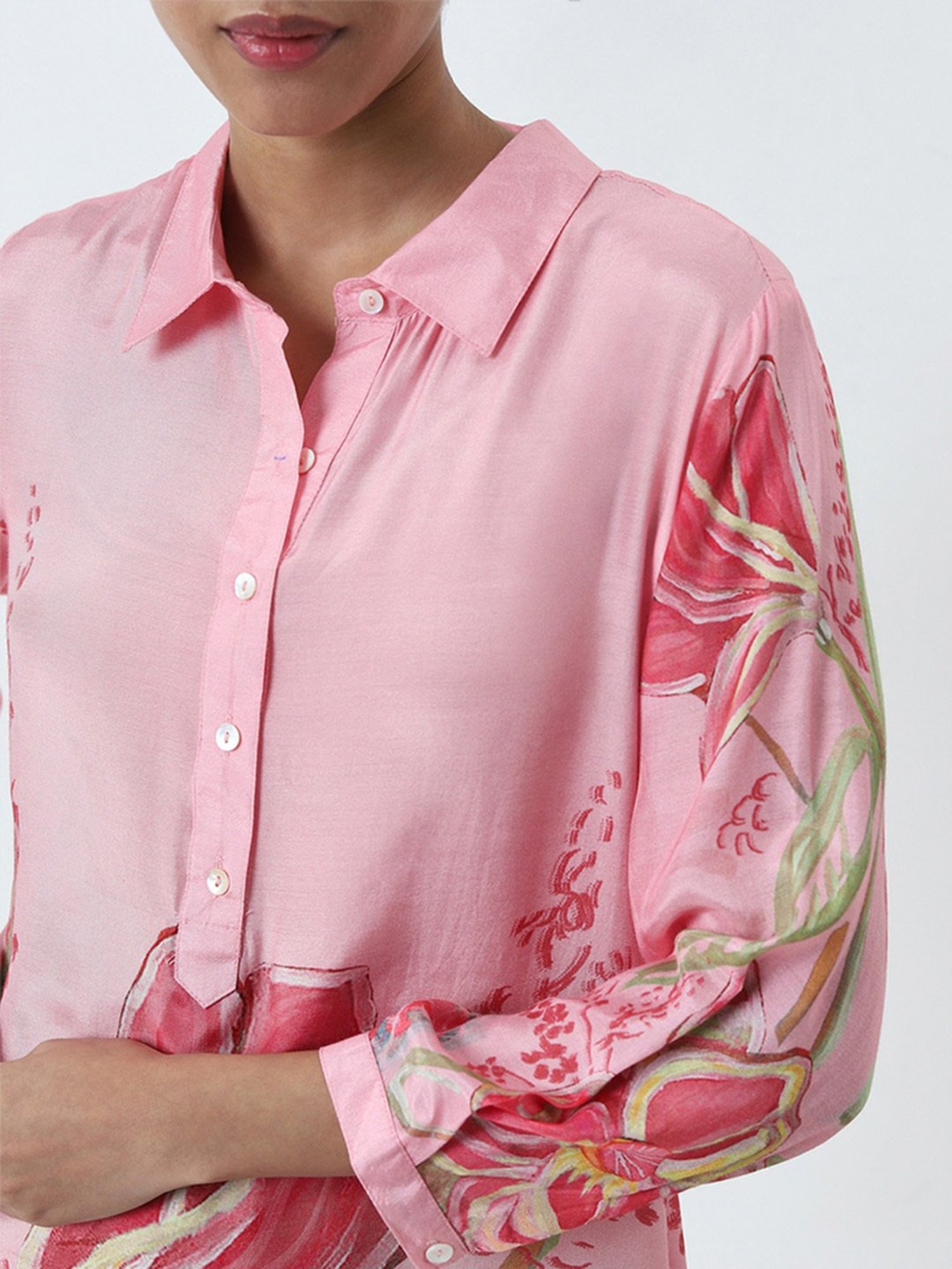 Utsa by Westside Pink Floral Printed A-Line Kurta