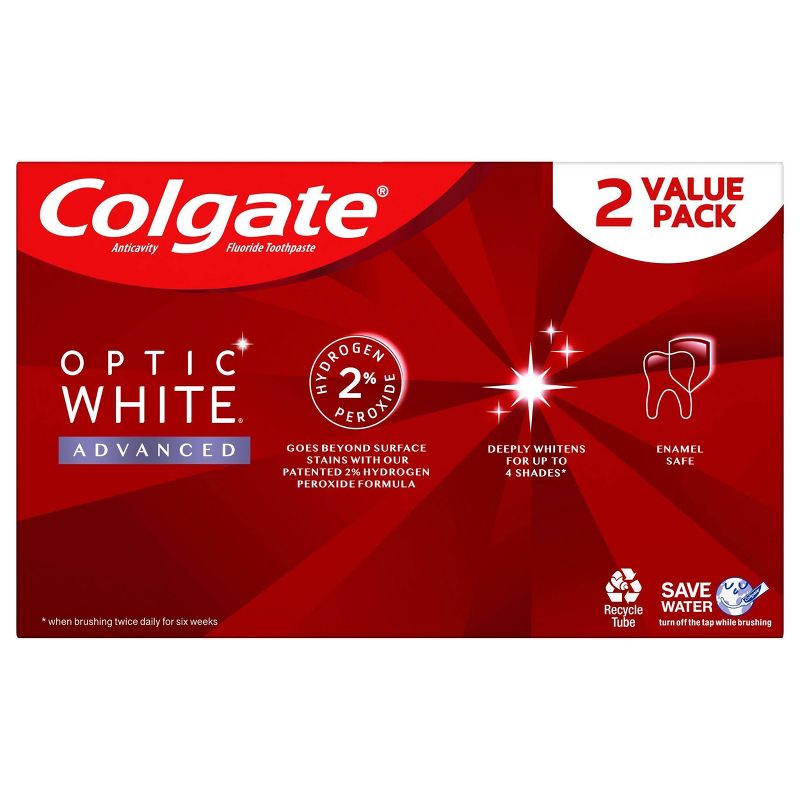 Colgate Optic White Advanced Whitening Toothpaste with 2% Hydrogen Peroxide - Sparkling White - 3.2oz/2pk