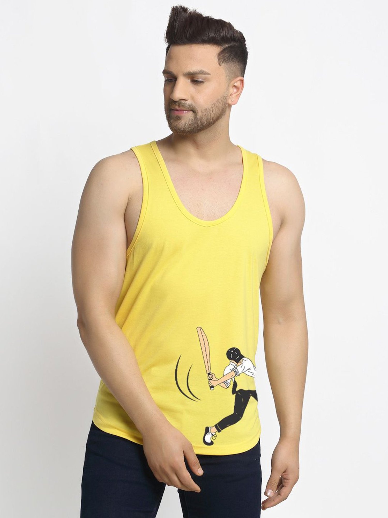 Friskers Multi Cotton Slim Fit Printed Gym Vest - Pack of 2