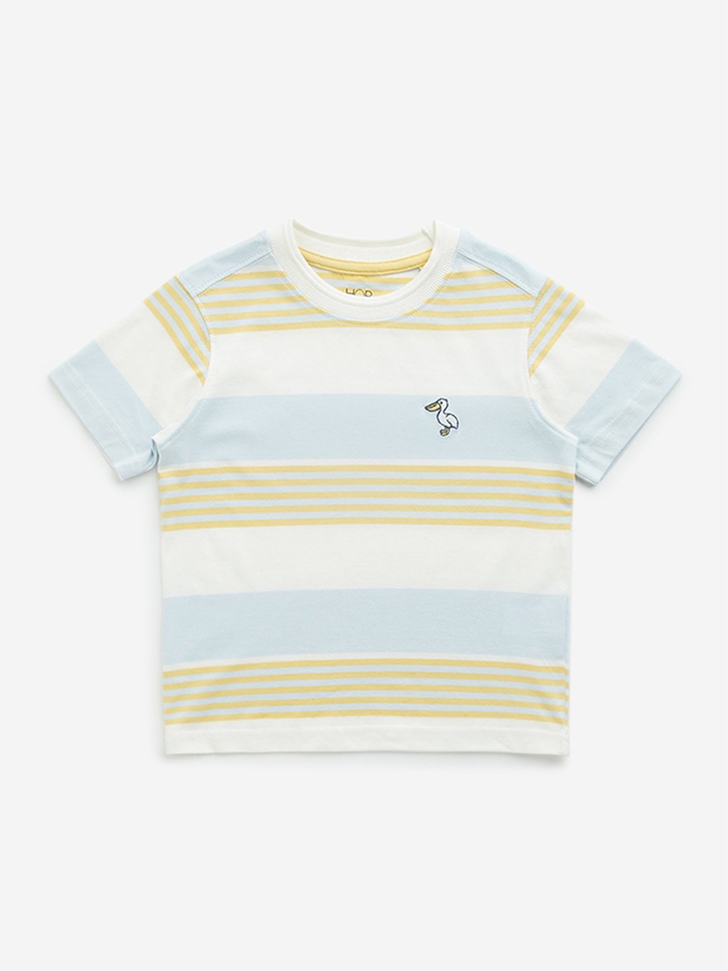 HOP Kids by Westside Light Blue Striped Cotton T-Shirt