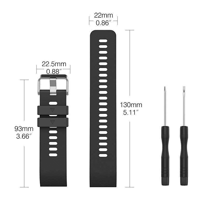 Watch Band Compatible with Garmin Forerunner 35 Soft Silicone Replacement Watch Band Sport Bracelet Strap with 6pcs Screws and 2pcs Screwdrivers fit Garmin Forerunner 35 GPS Running Black