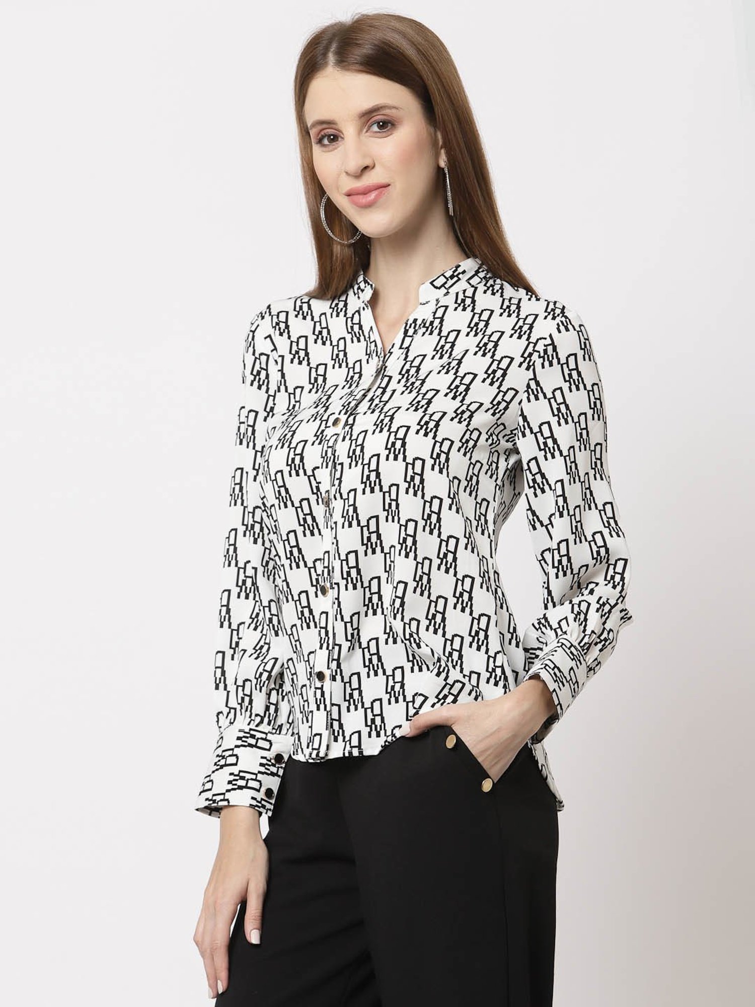 Juelle White Printed Slim Fit Shirt