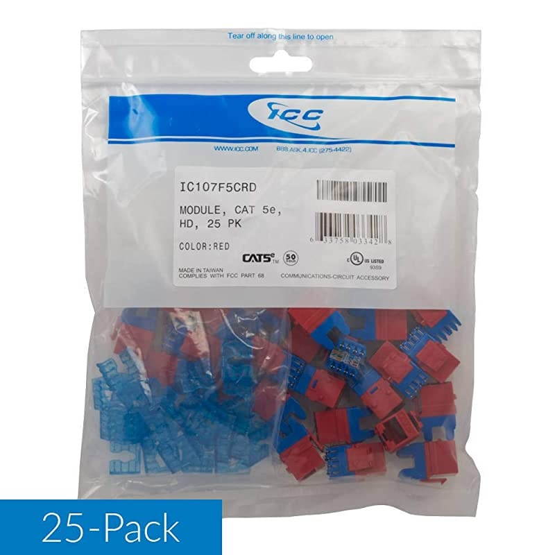 CAT5e RJ45 Keystone Jack for HD Style Red 25Pack