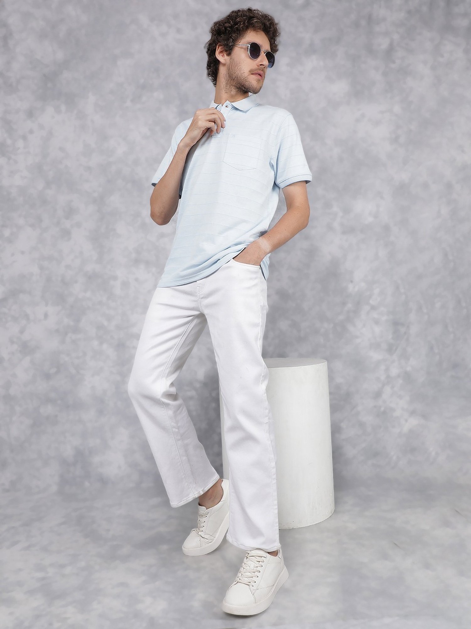 Crimsoune Club Blue Slim Fit Striped Polo T-Shirt