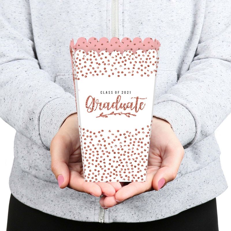 Big Dot of Happiness Rose Gold Grad - 2021 Graduation Party Favor Popcorn Treat Boxes - Set of 12