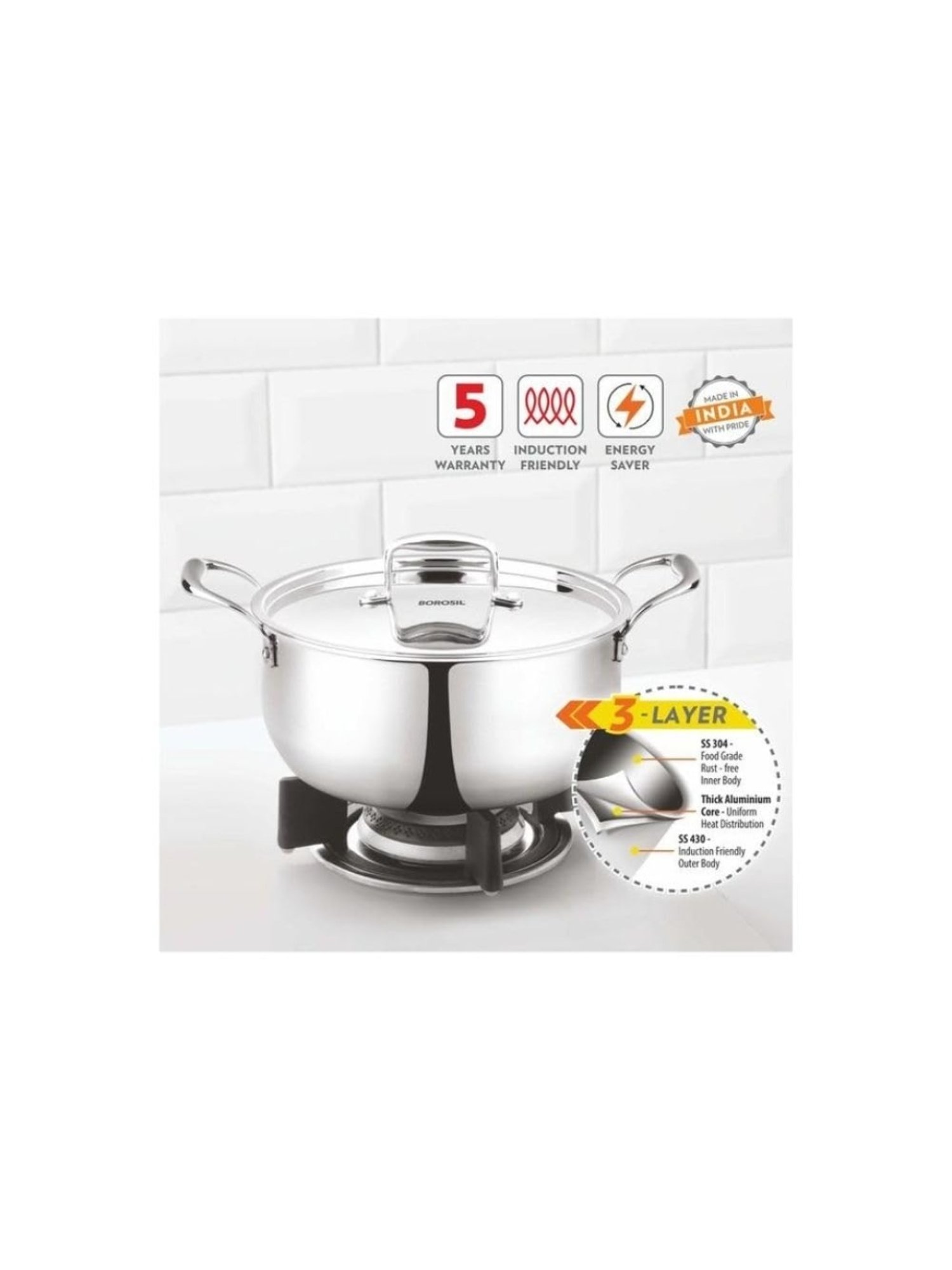 Borosil ?Silver ?Stainless Steel Casseroles