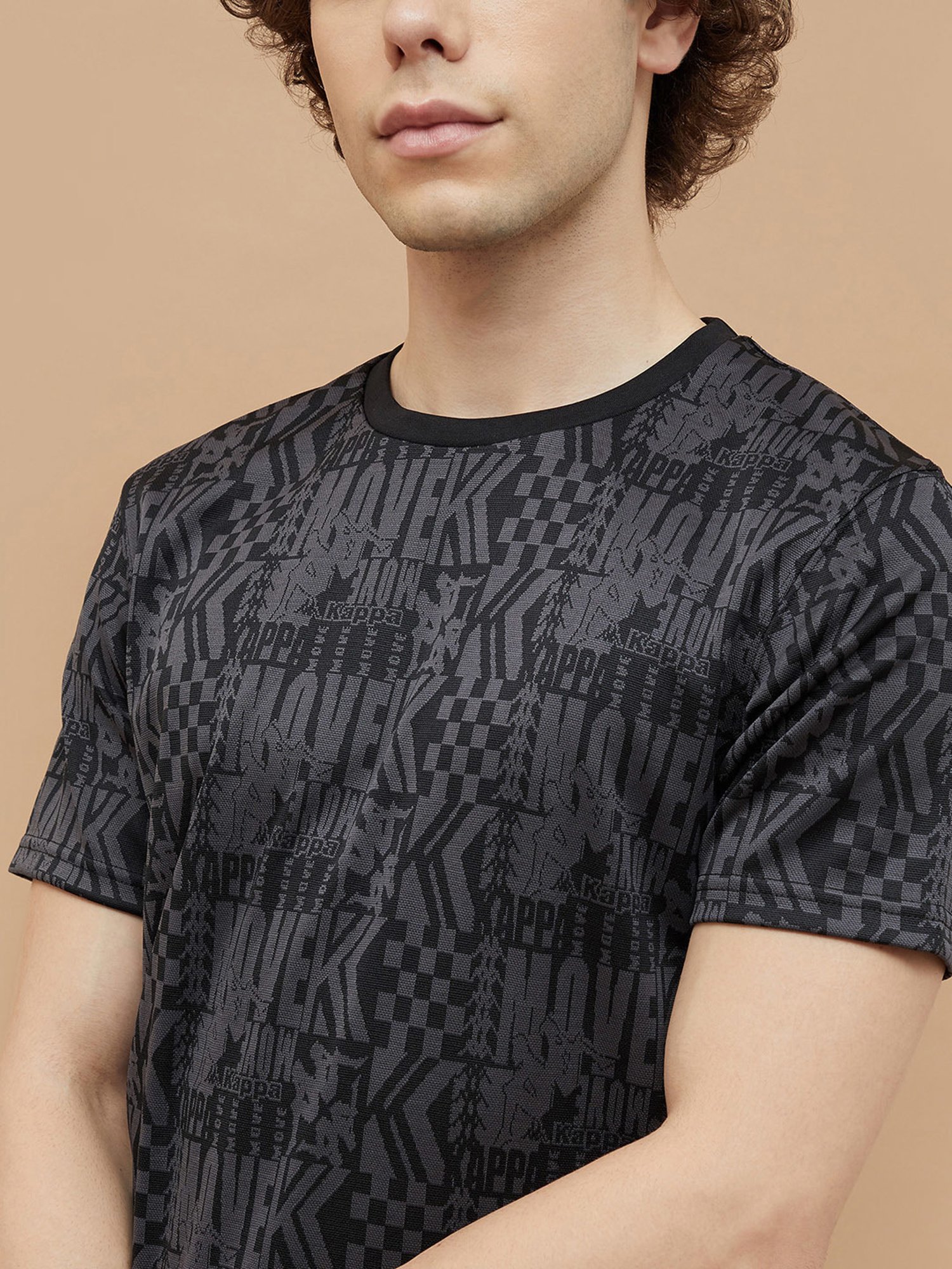 KAPPA Black Regular Fit Printed Sports T-Shirt
