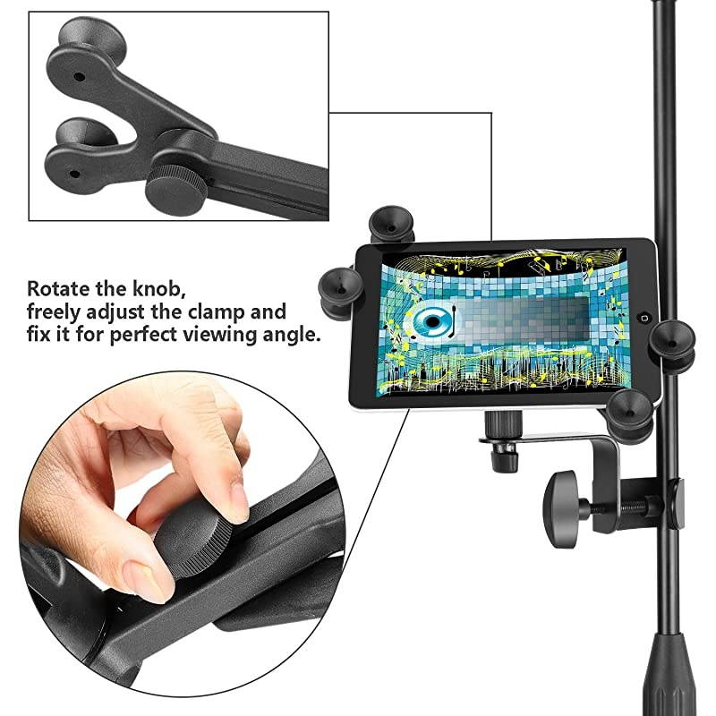 611 inches Adjustable Music Mic Microphone Stand Tablet Mount with 360 Degree Swivel Holder for Apple iPad Pro Air Mini Google Nexus Samsung Galaxy
