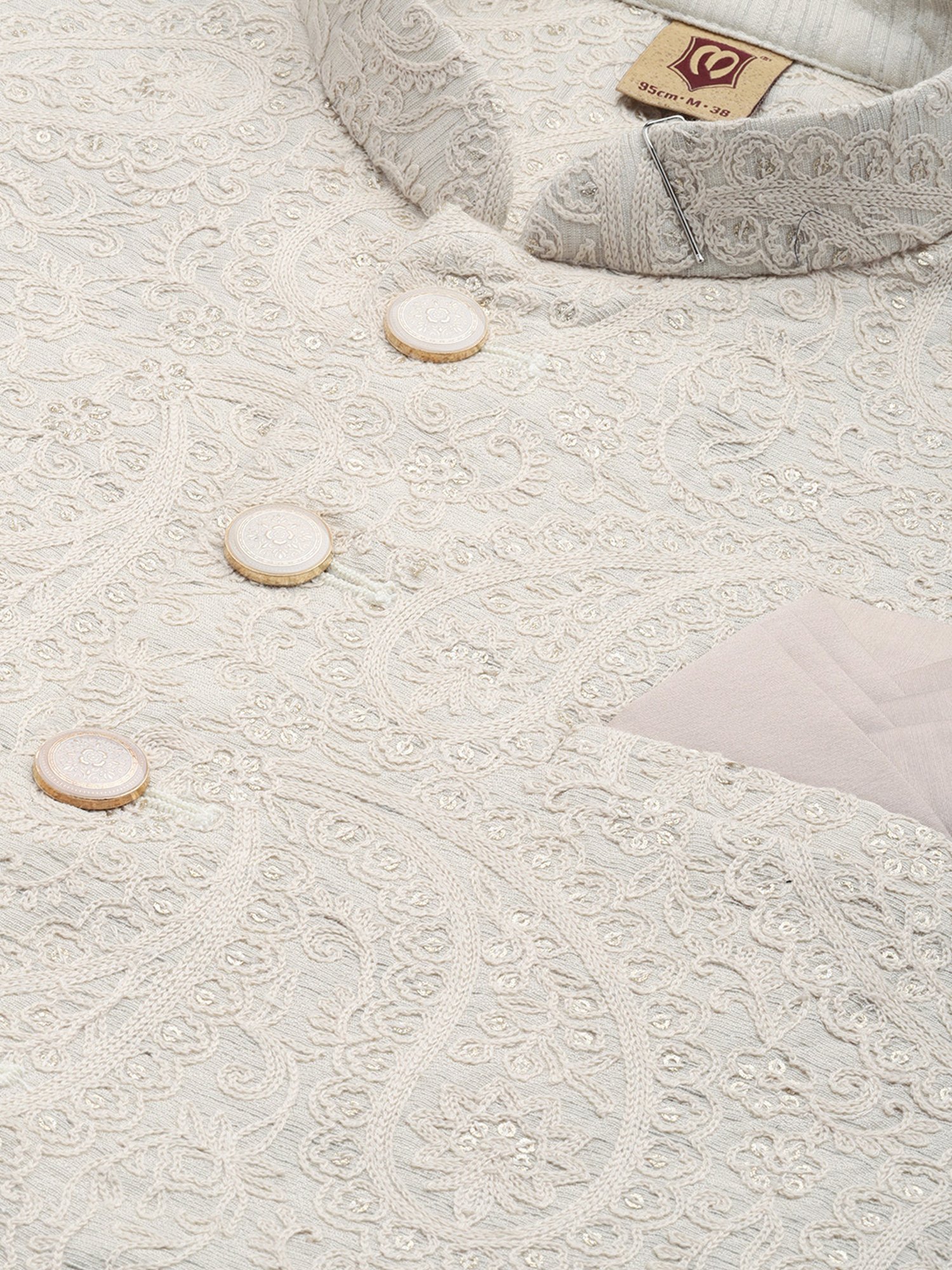 Manyavar Beige Regular Fit Self Design Nehru Jacket