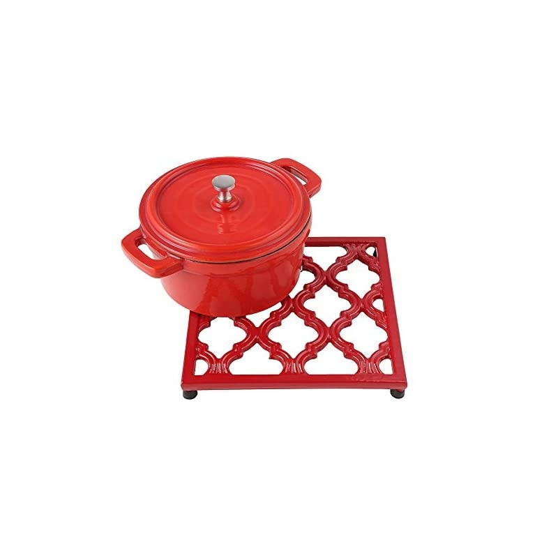 Cast Iron Trivet Red Metal Trivets for Kitchen Dining, Hot Pot Holder Hot Pads for Table & Countertop - Heat Resistant Teapot Trivets