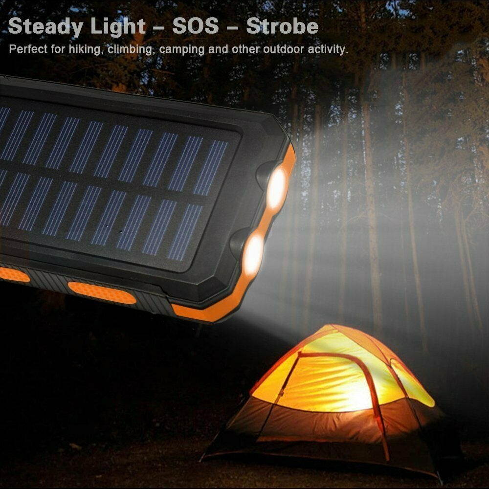 2021 Waterproof Solar Power Bank 900000mAh Portable External Battery Charger US