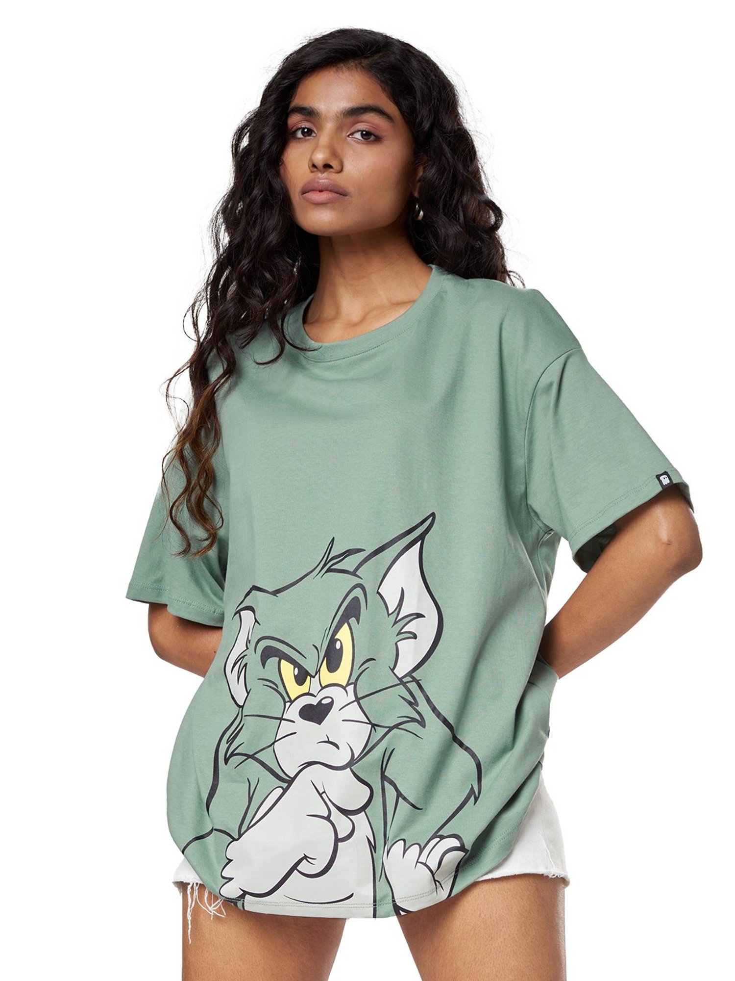 The Souled Store Green Tom & Jerry Print Oversized T-Shirt