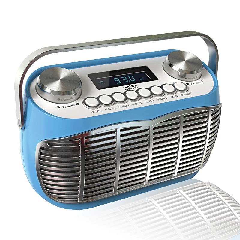 FM AM Radio Alarm Clock Bedside Mains Powered Or Battery FM Retro Radio with LCD Display Clock Radio Blue