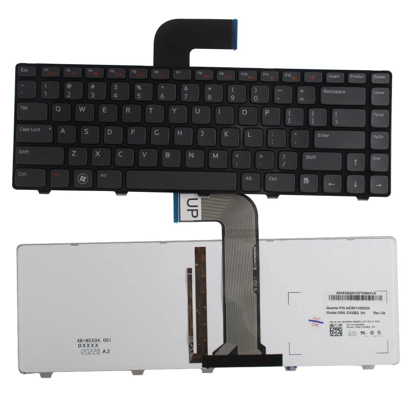 Keyboard Replacement with (Backlit and Frame) Compatible with Dell Inspiron 14R N4110 N4120 M4110 N4050 N5040 N5050 M5040 M5050, VOSTRO 1440 1445 1450 1550 2420 2520 3350 3450 3460