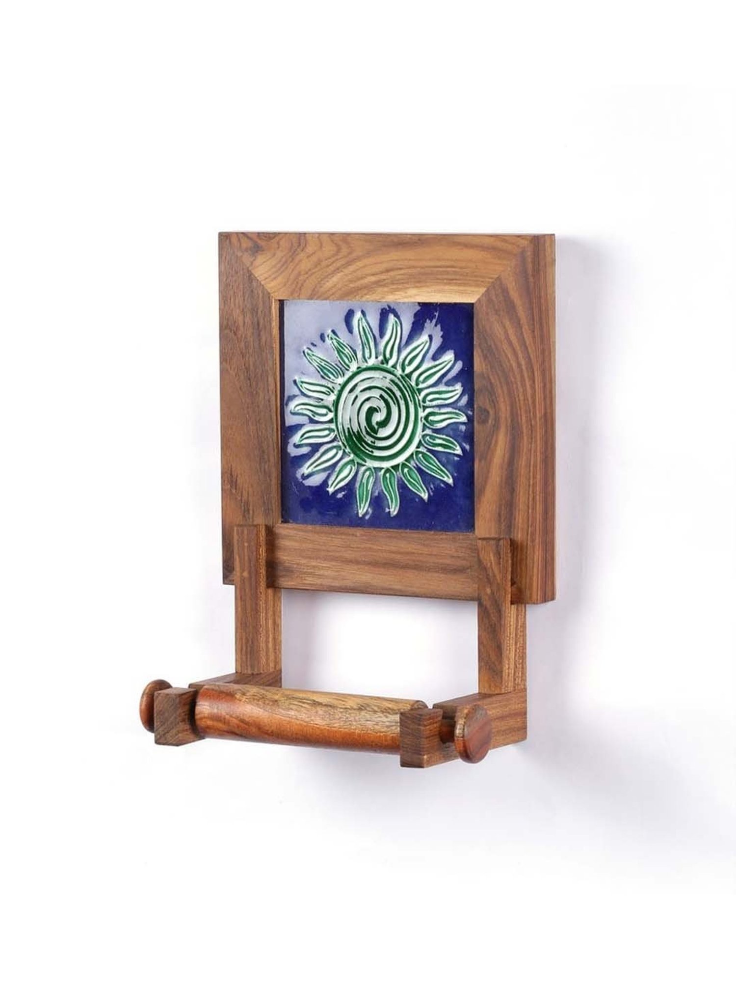 Unravel India Brown & Blue Wood Toilet roll hangings - Set of 1
