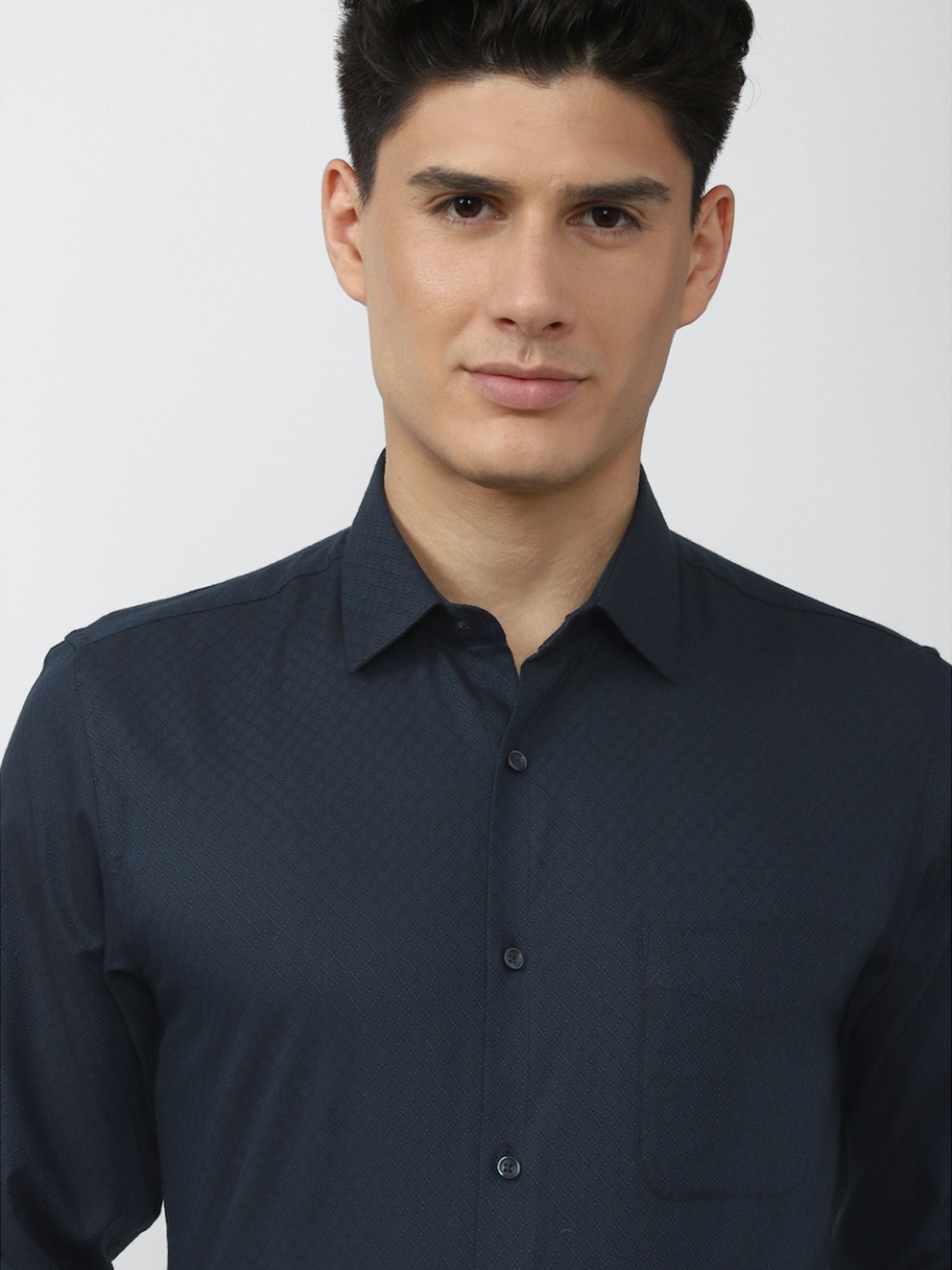 Sojanya Blue Cotton Regular Fit Self Pattern Shirt