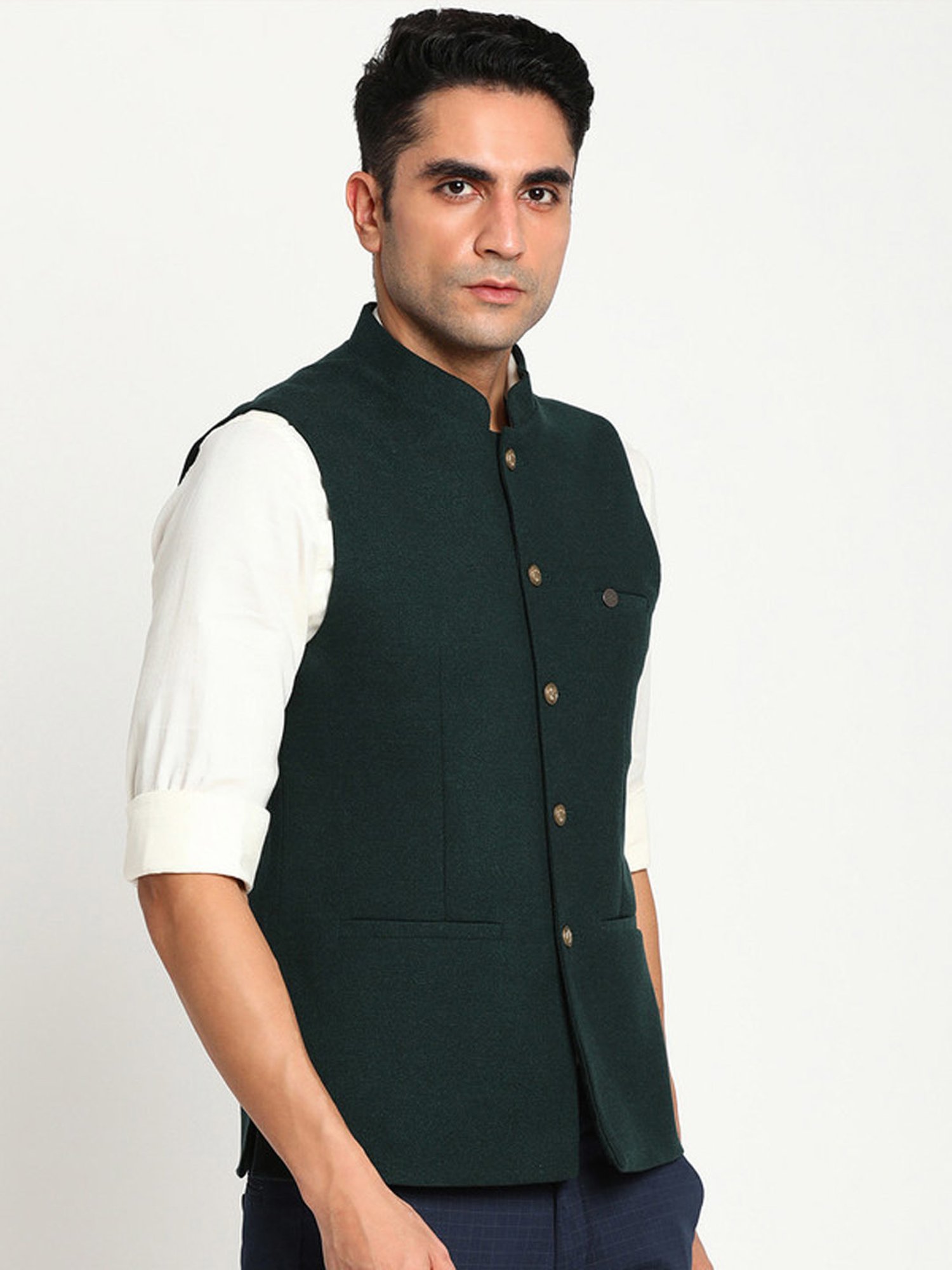 Turtle Green Slim Fit Nehru Jacket