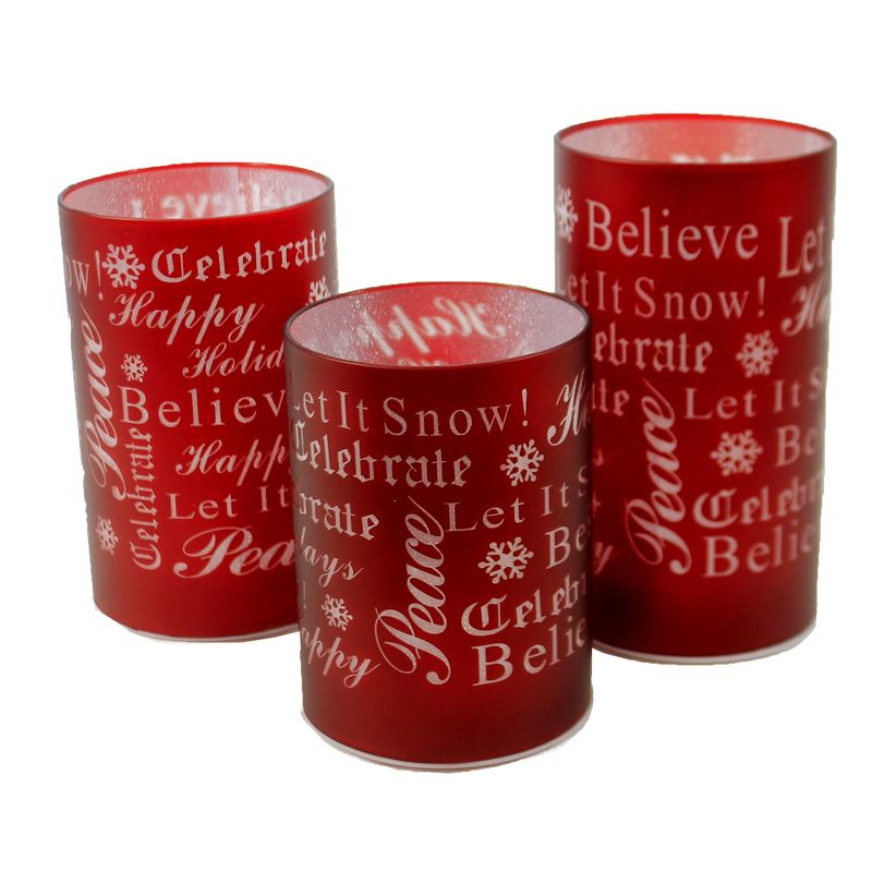Christmas 6.5" Candle With Holiday Message Led Celebrate Peace Believe  -  Flameless Candles