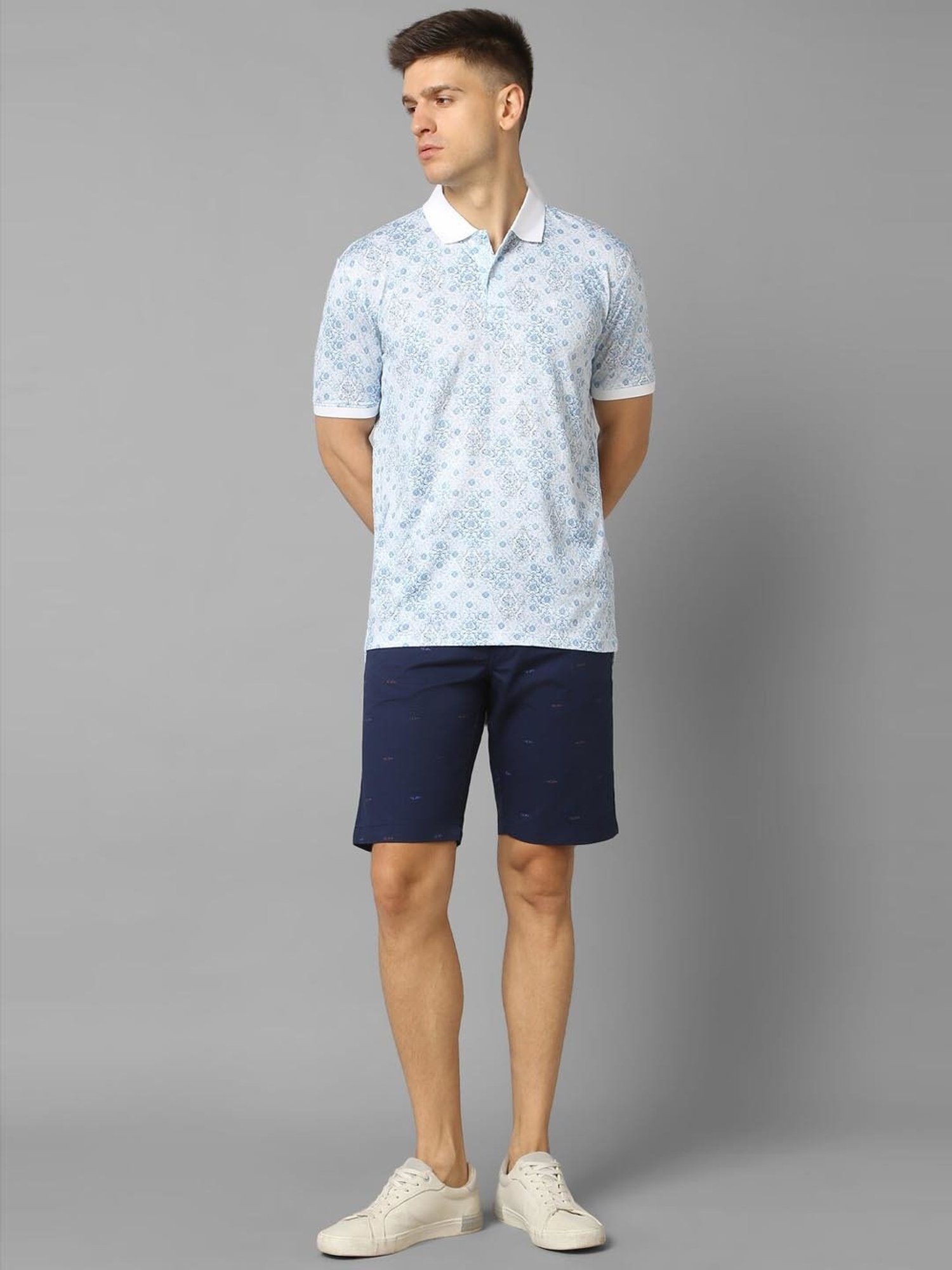 Louis Philippe Sport Blue Cotton Regular Fit Printed Polo T-Shirt