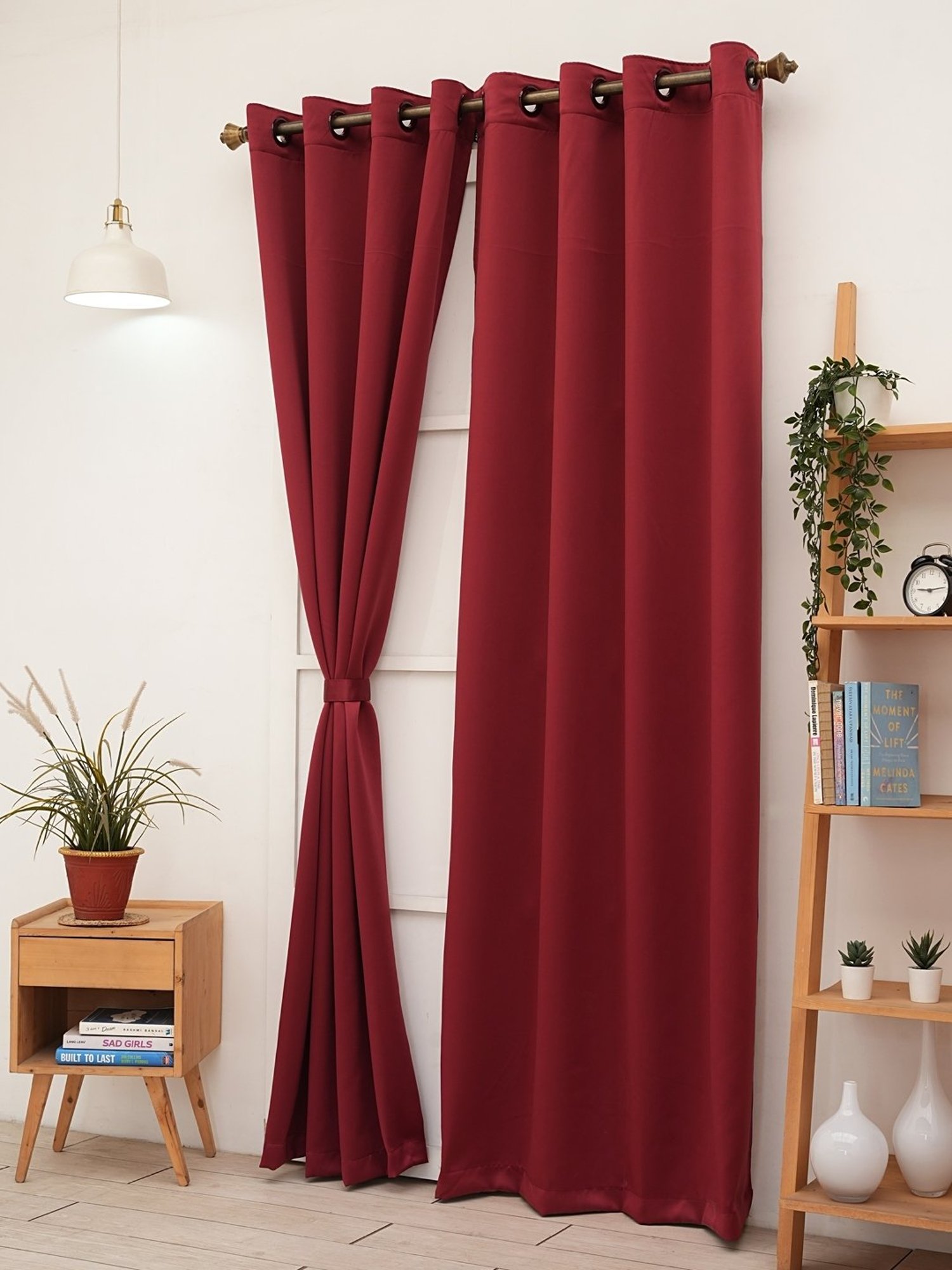 Ariana Zebra Solid Maroon Polyester 5 ft Window Curtain