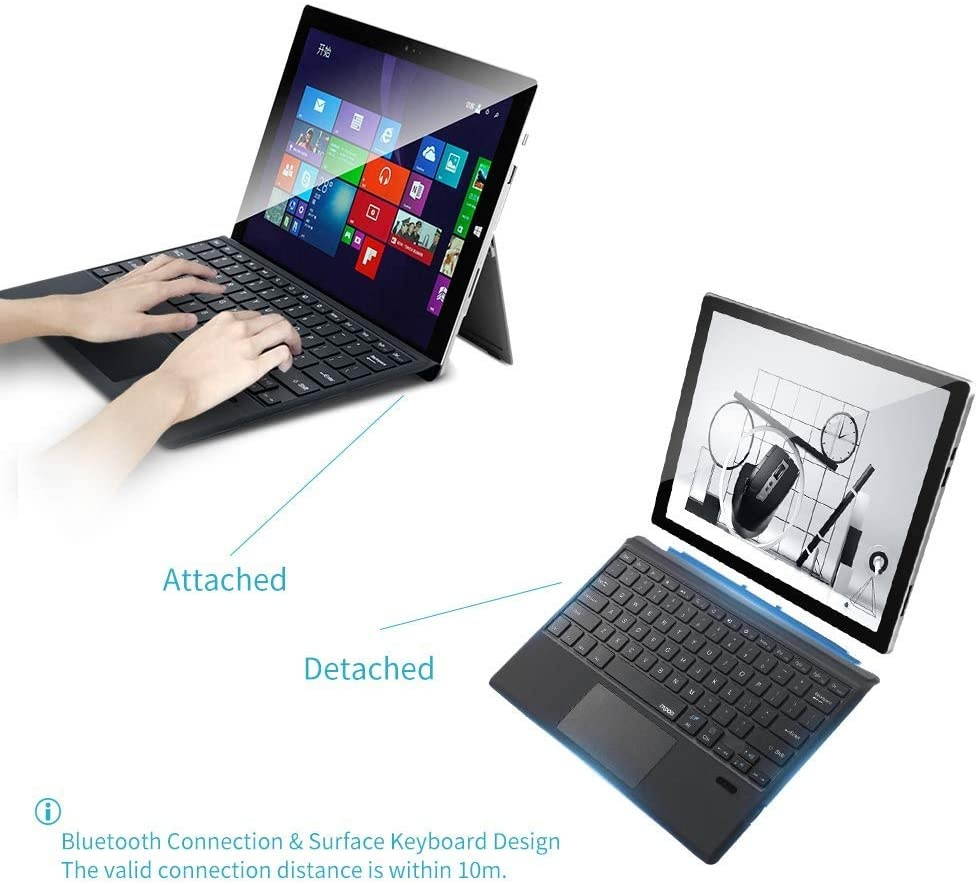 Rapoo XK200 Bluetooth Microsoft Surface Pro 7/Pro 6/Surface Pro 5 (Pro 2017)/Pro 4 12.3 inch Tablet/Surface Pro 3 2014 Keyboard Case with Trackpad - Detachable Wireless Keyboard Type Cover
