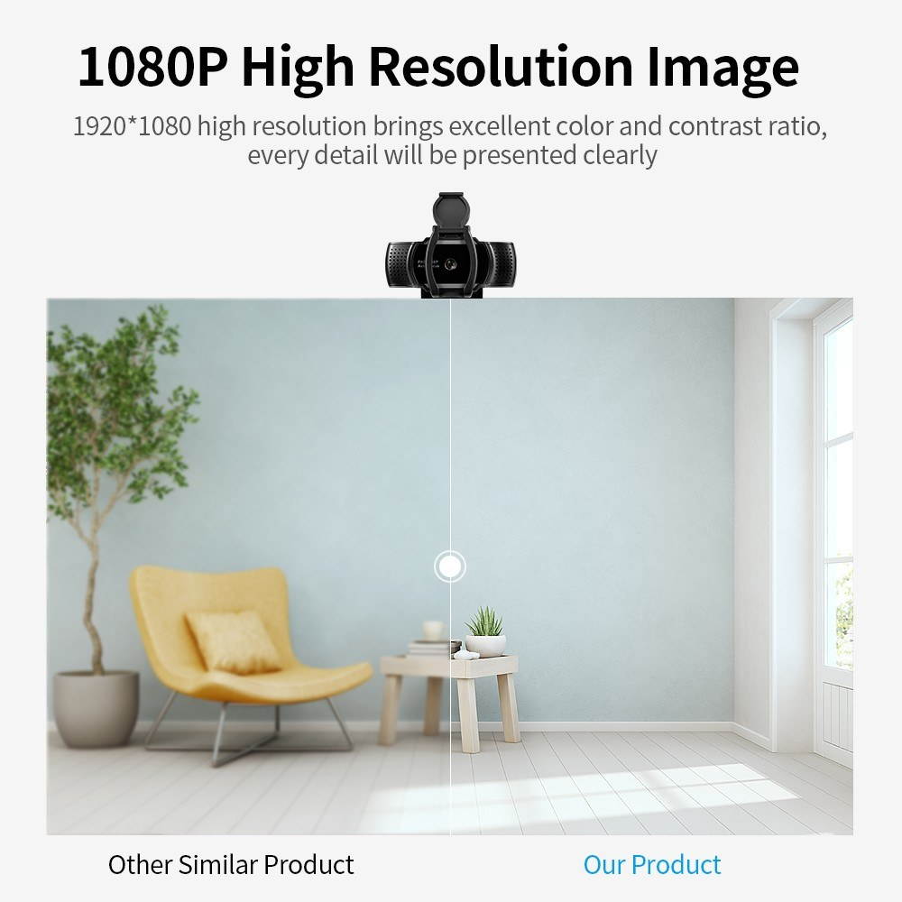 1080P USB Webcam Auto Focus Web Camera with Privacy Cover Built-in Microphone Drive-free Camera for PC Laptop