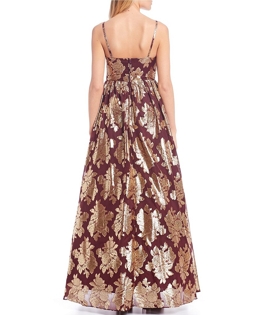 Dear Moon Spaghetti Strap Floral Foiled Ball Gown