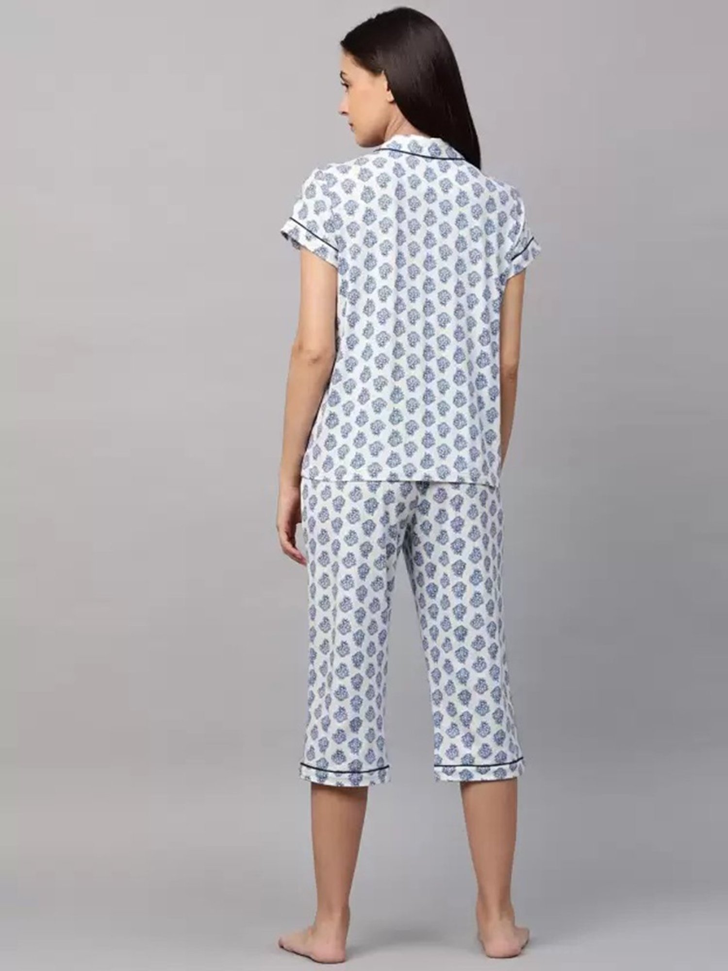 Chemistry Blue Cotton Printed Shirt Pyjama Set