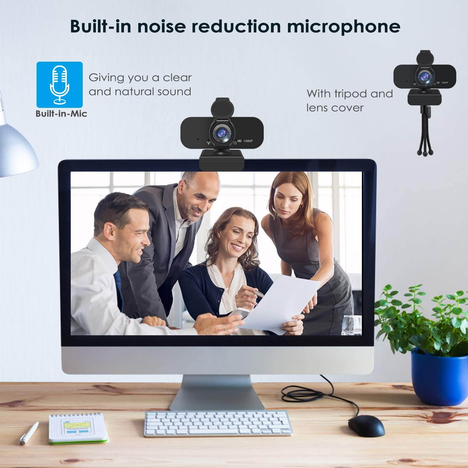 Webcam, USB HD 1080p Web Camera, PC Computer Webcam with Tripod,Microphone.Laptop Desktop HD Camera Video 110&deg;Widescreen,Webcam, Pro Streaming Webcam for Recording, Calling, Conferencing, Gaming