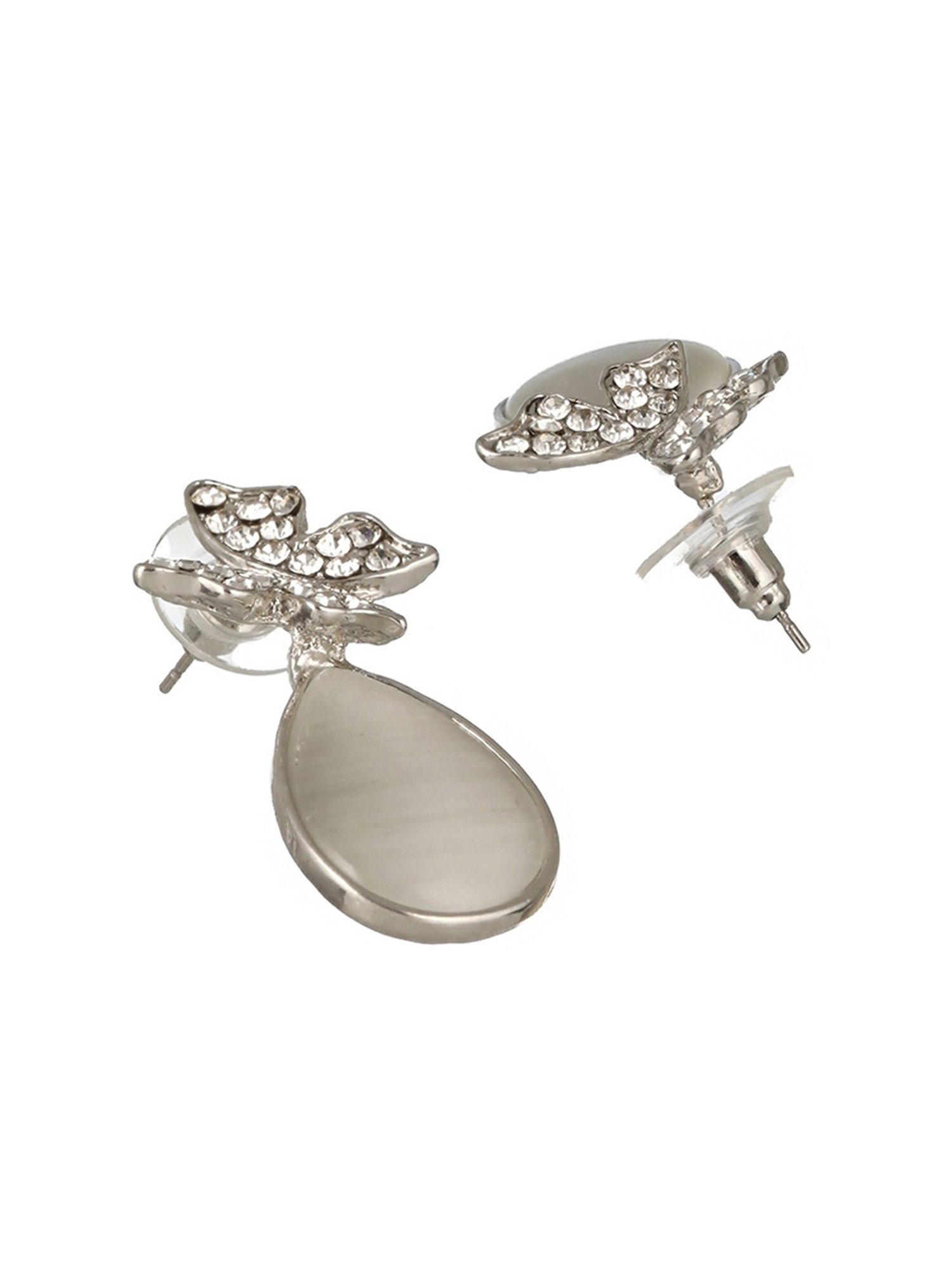 Prita by Priyaasi Butterfly Tear AD Silver-Plated Stud Earrings