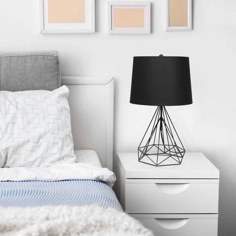 Geometric Wired Table Lamp with Fabric Shade Black - Lalia Home