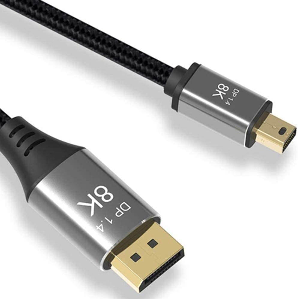 CABLEDECONN Mini DP to DisplayPort 8K Cable 8K(7680x4320)@60Hz 4K@144Hz DisplayPort 1.4 Bi-Directional Transmission DisplayPort to Mini DisplayPort 8K Cable 1M