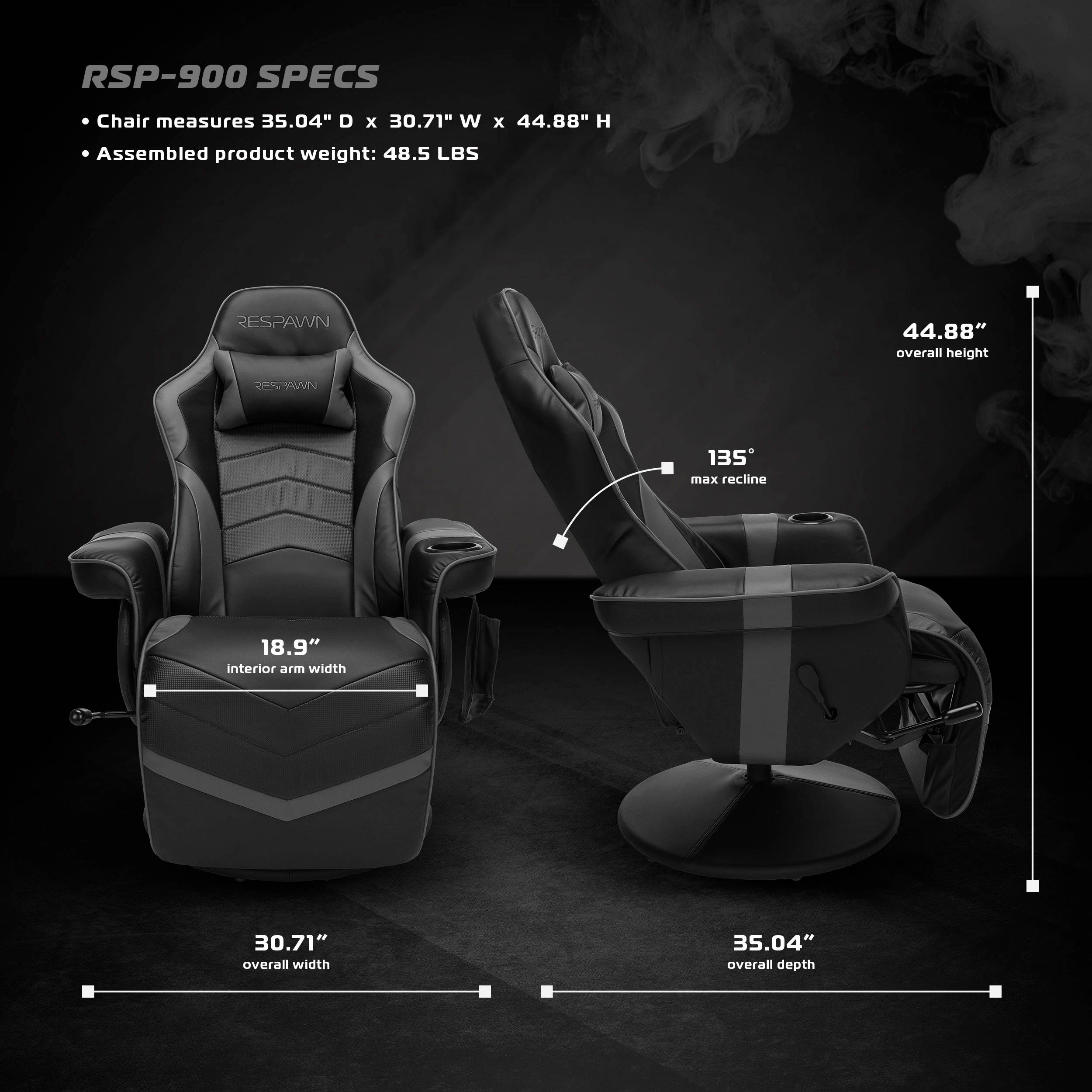 RESPAWN-900 Racing Style Gaming Recliner, Reclining Gaming Chair, in Gray (RSP-900-GRY)