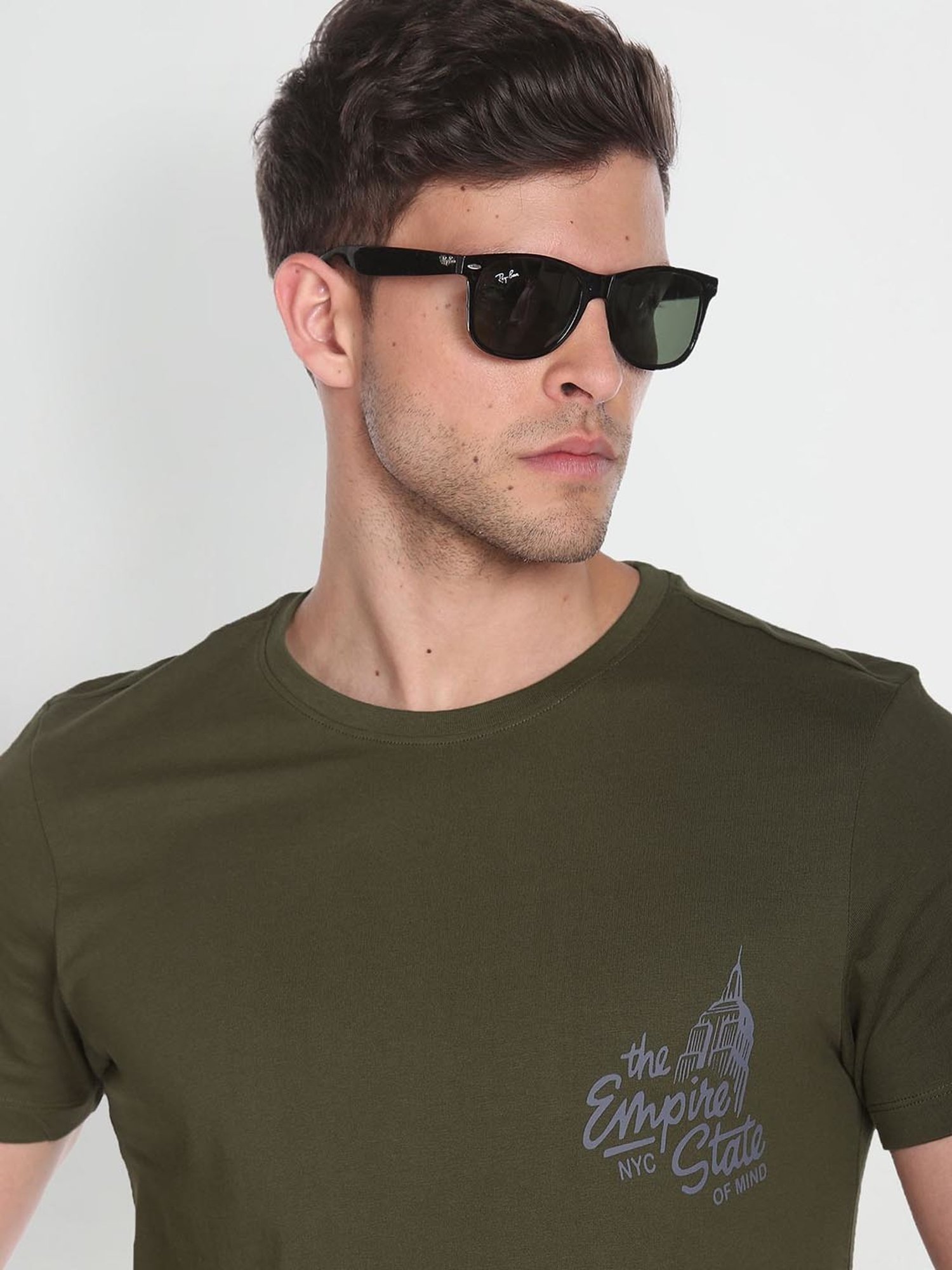 Arrow Sport Olive Cotton Regular Fit Printed T-Shirt