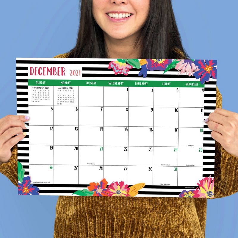 2021-22 Academic Desktop Calendar Bloom & Blossom Monthly Desk Pad Blotter - The Time Factory