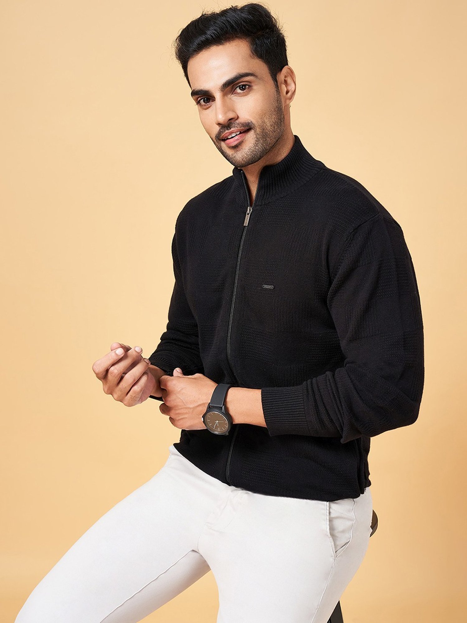 Byford by Pantaloons Black Cotton Slim Fit Sweater