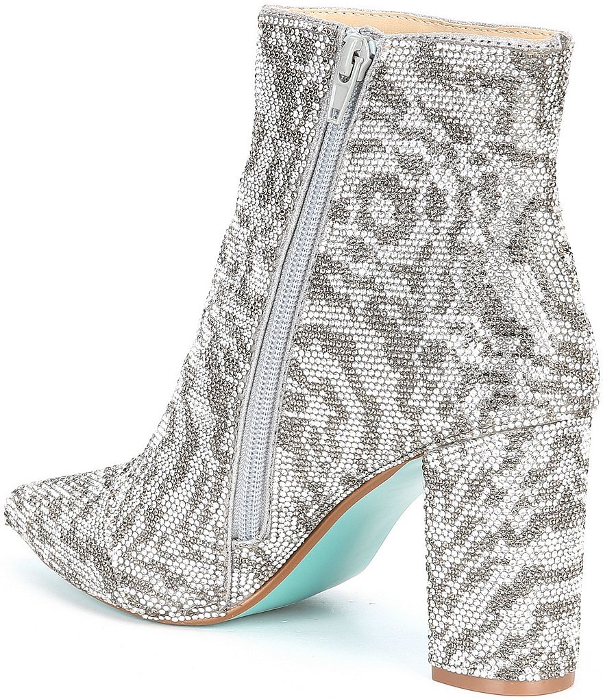 Blue by Betsey Johnson Cady Zebra Rhinestone Embellished Block Heel Booties